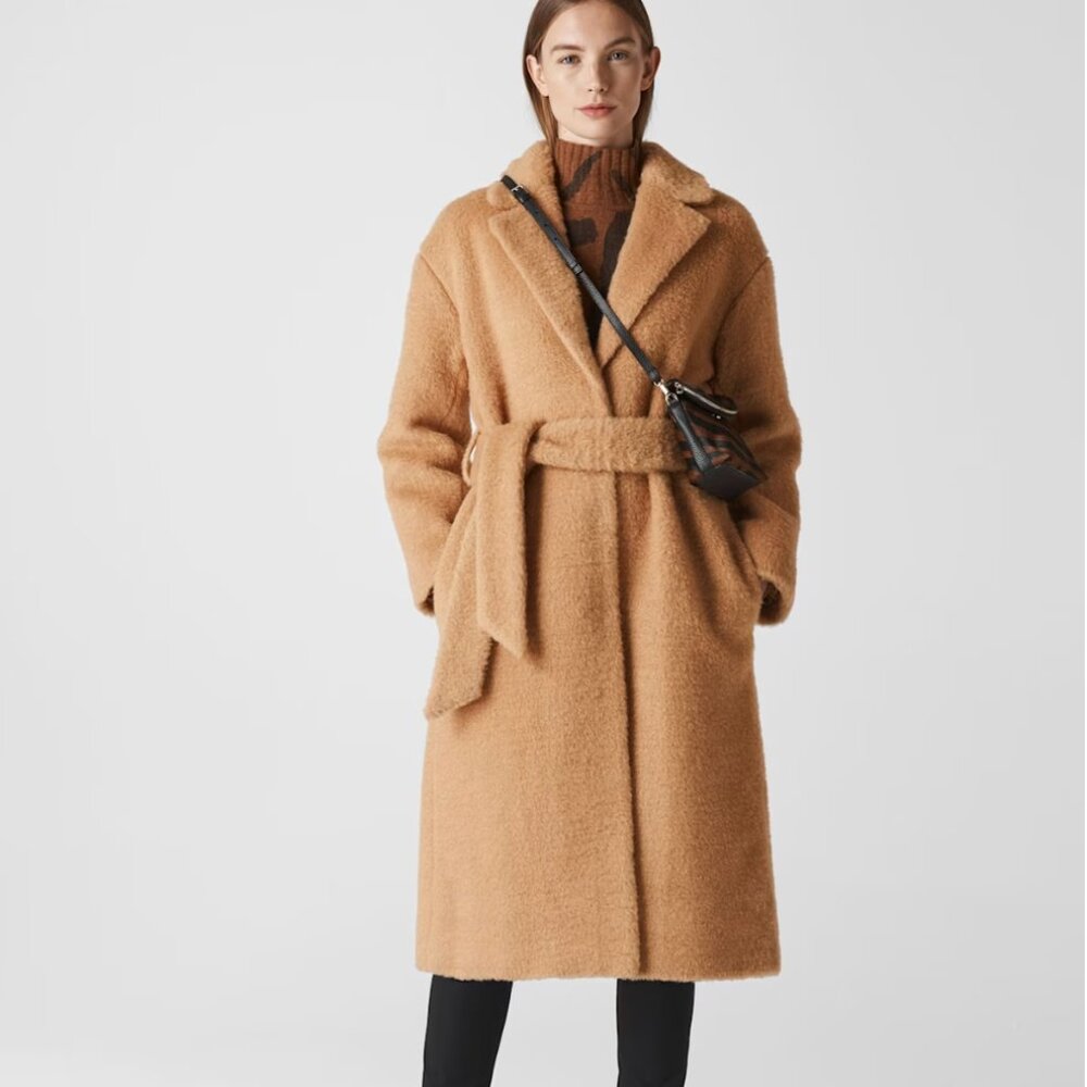 Whistles Wool Textured Belted Coat, Size L